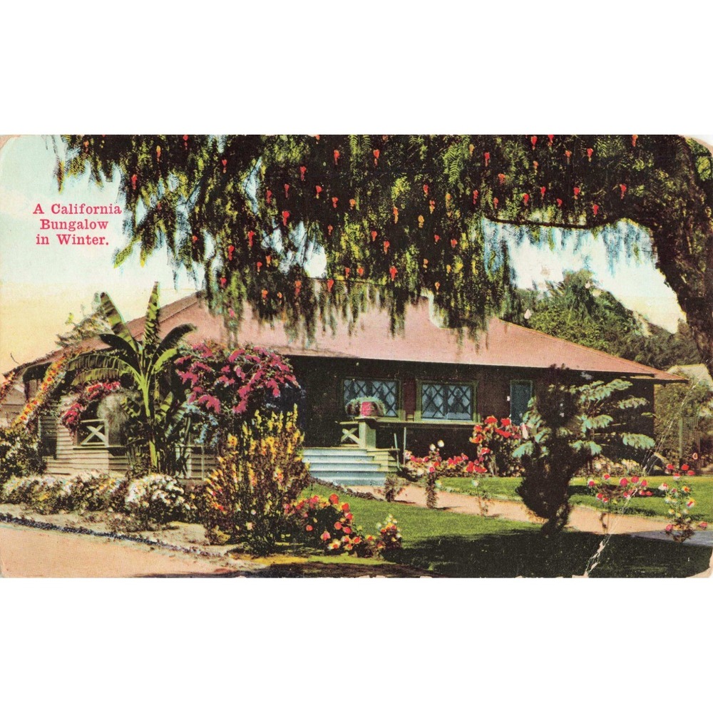 Vtg California Bungalow Winter Postcard Los Angeles 1913 Panama-Pacific Cancel - Picture 1 of 2
